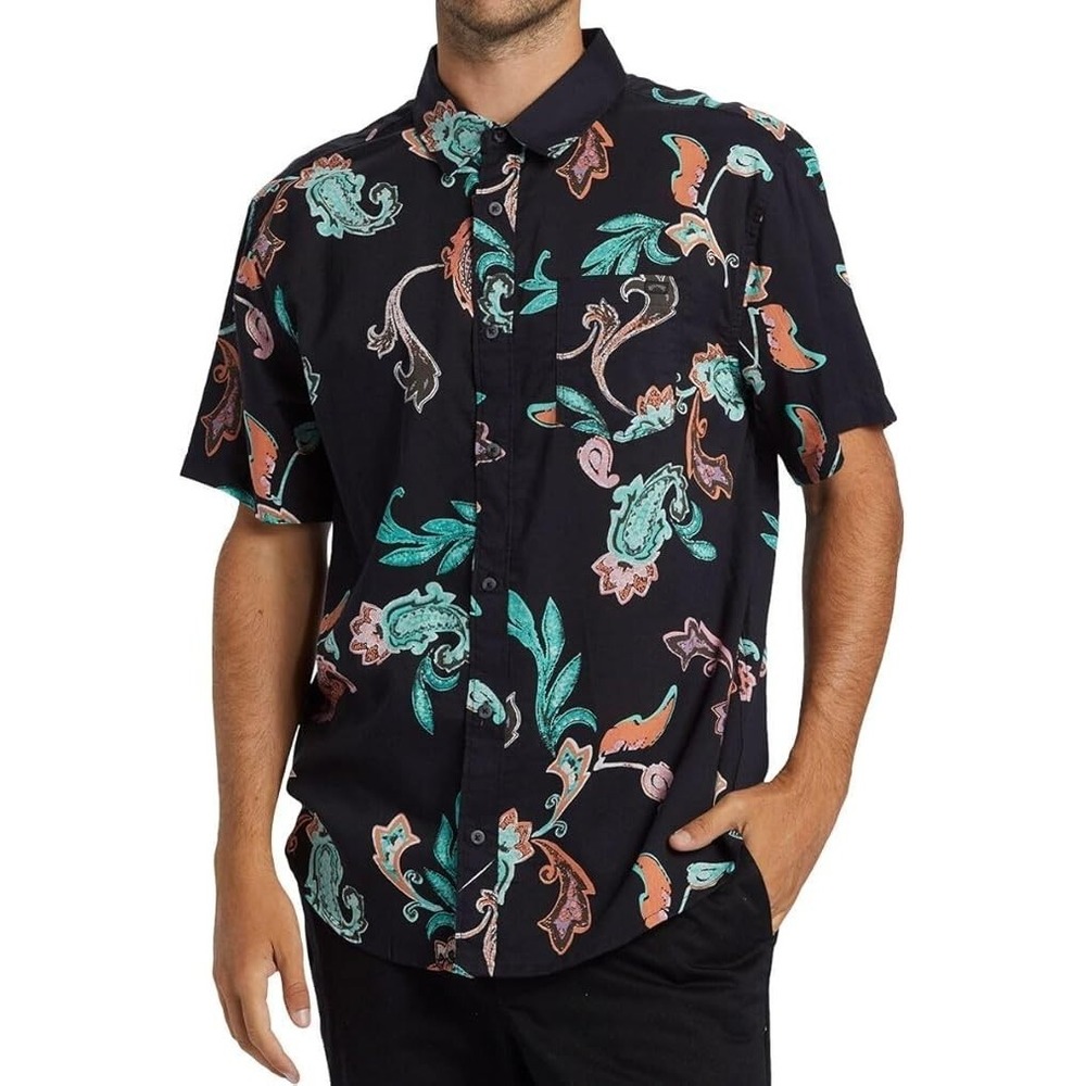 Billabong Men's Sundays Short Sleeve Lounge Hawaiian shirt Black NEW M $60